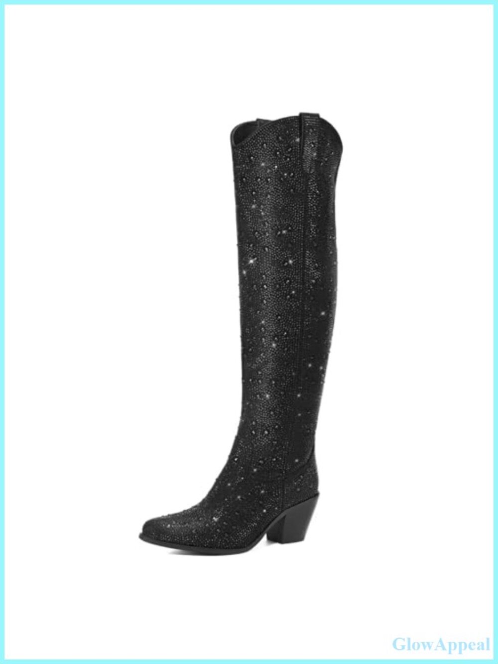 Rhinestone Over the Knee Cowboy Boots Pointed Toe Block Heel